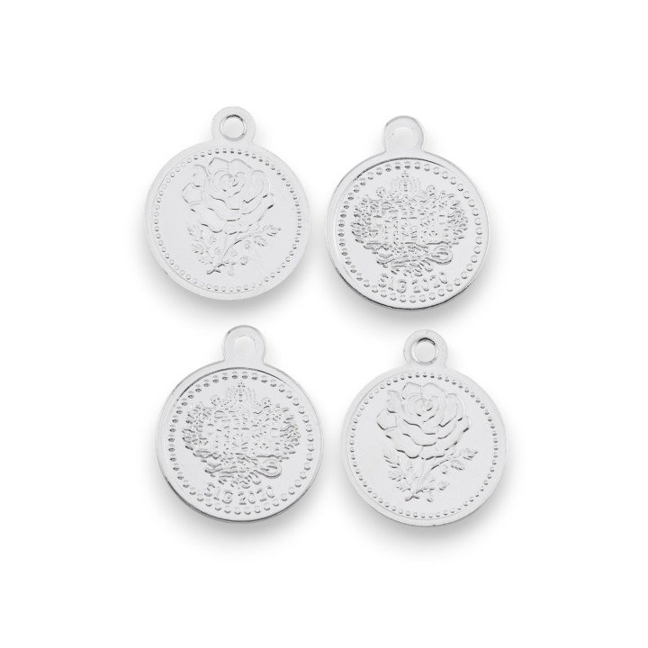 Componente Pendente Di Ottone Moneta 12,5mm 50pz Rodiato