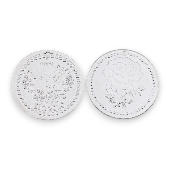 Componente colgante de moneda de latón, 20 mm, 26 piezas, chapado en rodio