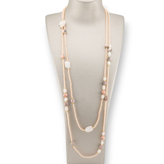 Collana Bijoux Charlestone Di Cristalli CZ Con Pietre Dure E Perle Di Fiume Con Ematite 160cm MOD70 Cipria