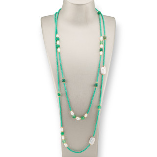 Collana Bijoux Charlestone Di Cristalli CZ Con Pietre Dure E Perle Di Fiume Con Ematite 160cm MOD70 Verde