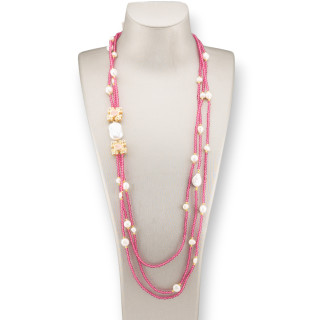 Collana Bijoux Charlestone Di Perle Di Fiume E Cristalli Con Elementi Di Bronzo 90cm Ruby Light