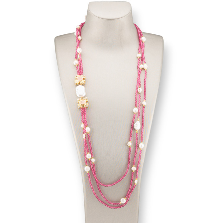 Collana Bijoux Charlestone Di Perle Di Fiume E Cristalli Con Elementi Di Bronzo 90cm Ruby Light