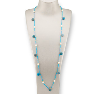 Collana Bijoux Charlestone Di Pietre Dure Perle Di Fiume E Cristalli 90cm Apatite