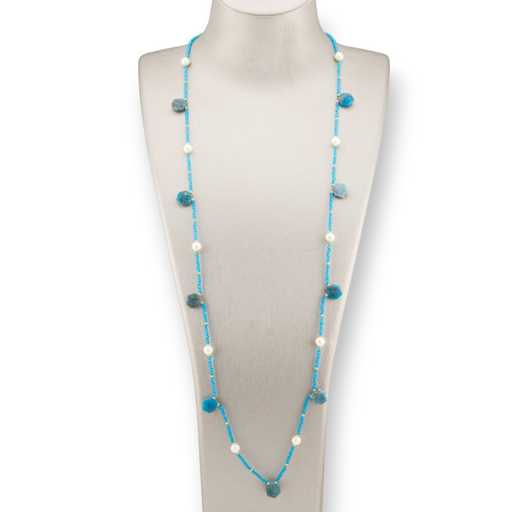 Collana Charlestone Di Pietre Dure Perle Di Fiume E Cristalli 90cm Apatite
