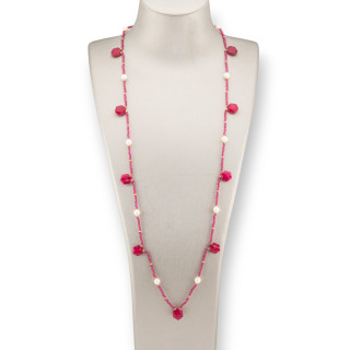 Collana Bijoux Charlestone Di Pietre Dure Perle Di Fiume E Cristalli 90cm Giada Ruby