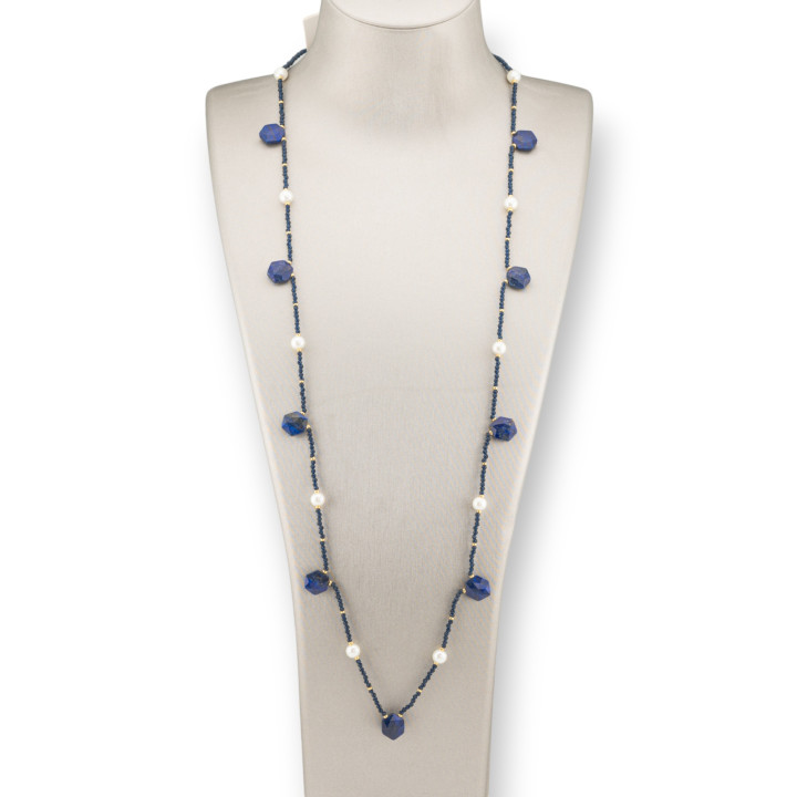 Collana Bijoux Charlestone Di Pietre Dure Perle Di Fiume E Cristalli 90cm Lapislazzuli