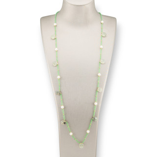 Collana Charlestone Di Pietre Dure Perle Di Fiume E Cristalli 90cm Prenite