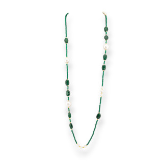 Collana Di Cristalli CZ Con Pietre Dure E Perle Barocche Con Ematite 90cm Verde