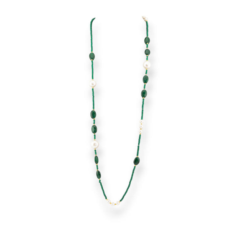 Collana Di Cristalli CZ Con Pietre Dure E Perle Barocche Con Ematite 90cm Verde