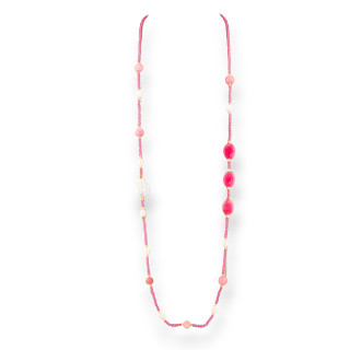 Collana Di Cristalli CZ Con Pietre Dure E Perle Di Fiume Barocche Piatte Con Ematite 90cm Rosso