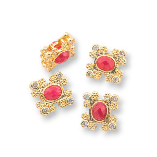 Componente central Multiwire Bronce con piedras semipreciosas y circonitas 16x17mm Doble cara 4ud Rojo dorado