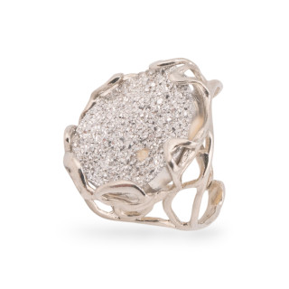 Anello Regolabile in Bronzo Rodiato Collezione AURORA-1 con Resina AB   Druzi Argentato | Gioiello Artigianale Donna 28x32mm