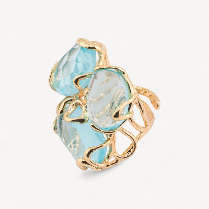 Bronze Ring AURORA Collection 32x36mm With Hard Stones Adjustable Size Gold Rock Crust Water