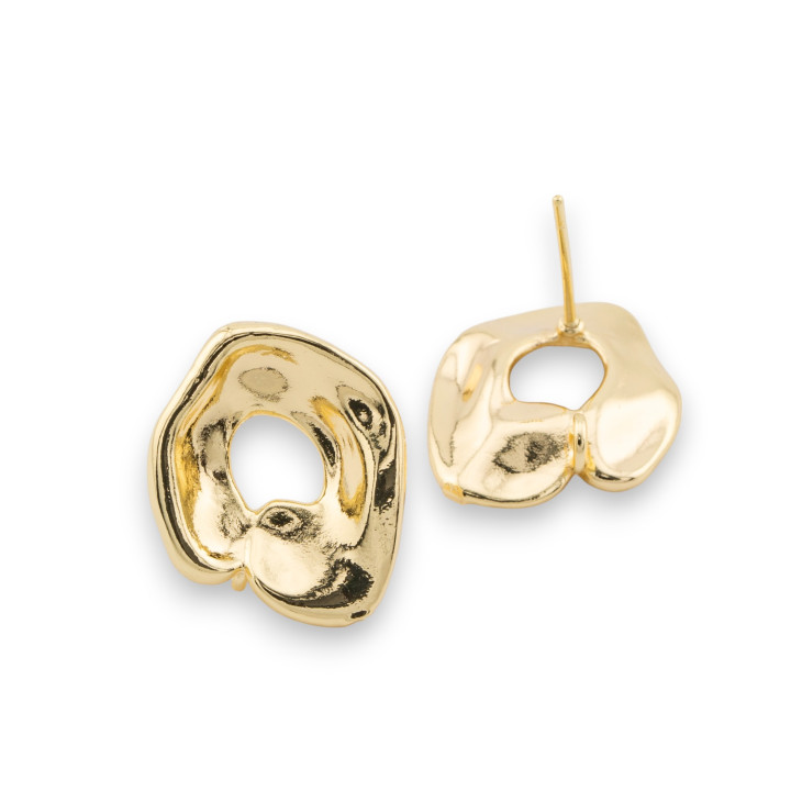 Bronze Earring Base Stud Hammered 16x19mm 10 Pairs Gold