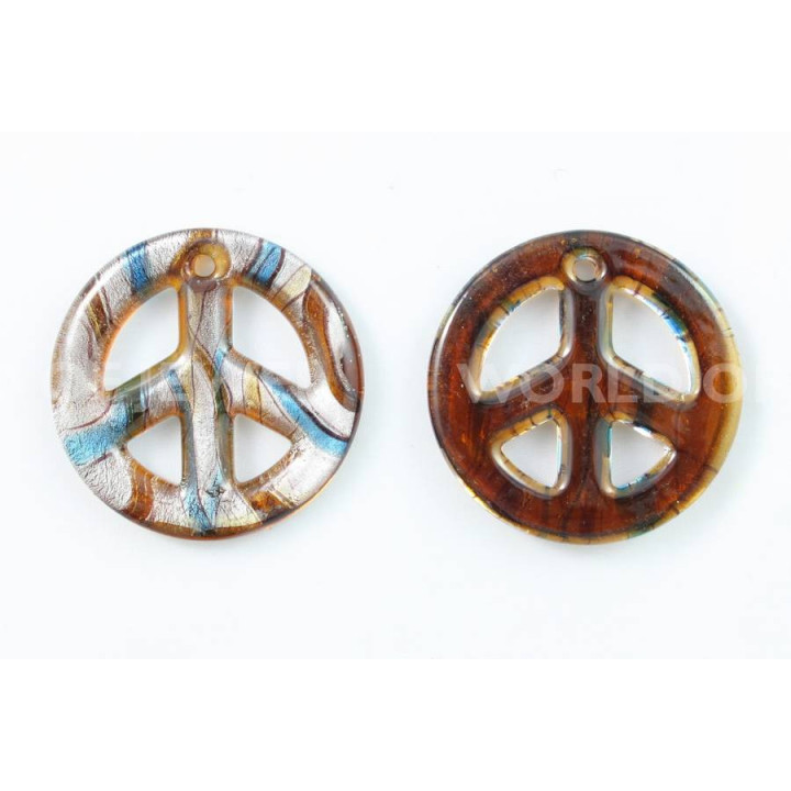 Peace Colgante de Cristal de Murano 50mm - 2pcs - Marrón