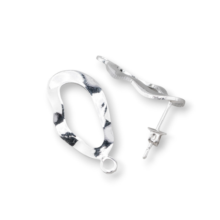 Base de Boucle d'Oreille en Bronze Post Ondulé Irrégulier 11x20mm 10 Paires Plaqué Rhodium