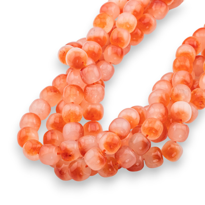 Jade Jadeíta Coloreada Línea Económica Barril Liso 9x10mm Naranja Floral