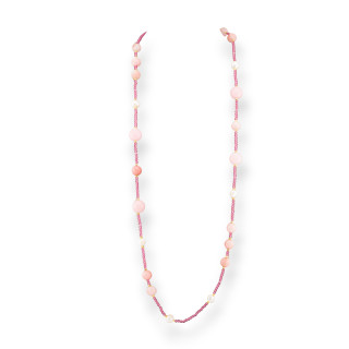 Collana Charlestone Di Cristalli CZ Con Pietre Dure E Perle Di Fiume Con Ematite 90cm Rosa