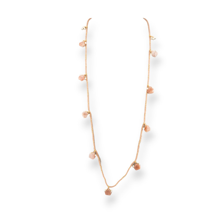 Collana Bijoux Charlestone Di Cristalli CZ Con Pietre Dure E Perle Di Maiorca Con Ematite 90cm Champagne