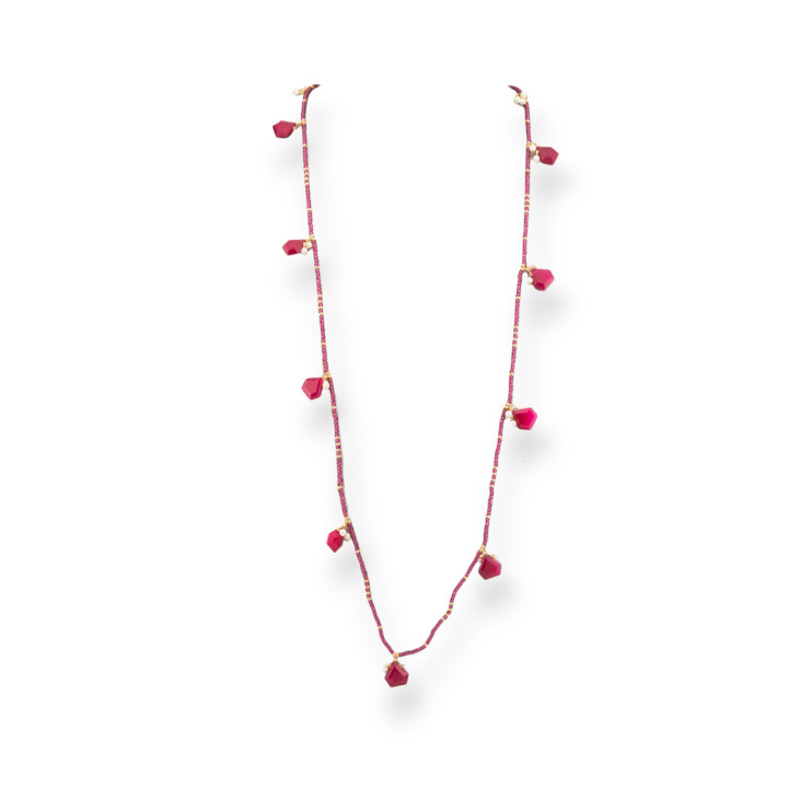 Collana Bijoux Charlestone Di Cristalli CZ Con Pietre Dure E Perle Di Maiorca Con Ematite 90cm Giada Rubellite