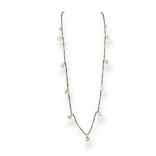 Collana Bijoux Charlestone Di Cristalli CZ Con Pietre Dure E Perle Di Maiorca Con Ematite 90cm Prenite