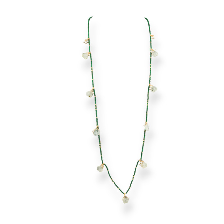 Collana Bijoux Charlestone Di Cristalli CZ Con Pietre Dure E Perle Di Maiorca Con Ematite 90cm Prenite