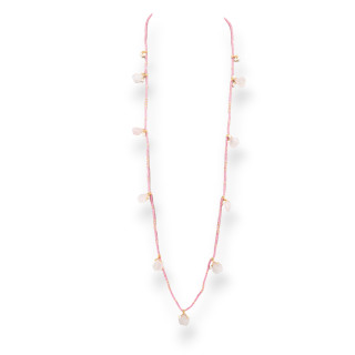 Collana Charlestone Di Cristalli CZ Con Pietre Dure E Perle Di Maiorca Con Ematite 90cm Quarzo Rosa