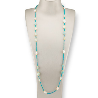 Collana Di Cristalli CZ Con Pietre Dure, Perle Di Fiume E Ematite 90cm Ottanaio