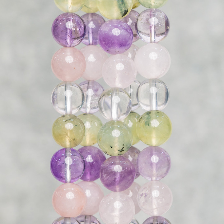 Πολύχρωμος Quartz Prenite Amethyst Rose Quartz Smooth Round Rock Crystal 10mm