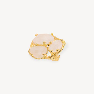 Anello Di Bronzo Collezione AURORA Con 3 Pietre Naturali 27x34mm Disegno Floreale Misura Regolabile Dorato Cristallo Di Rocca T