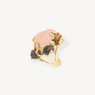 Bronze Ring AURORA Collection With 4 Natural Stones 26x31mm Adjustable Size Gold Rose Quartz