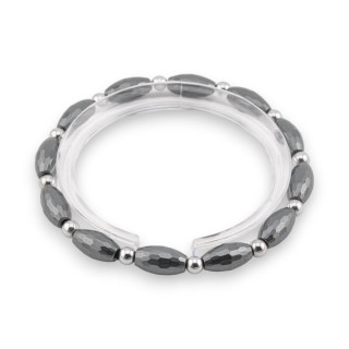 Elastisches Hämatit-Armband, 6 mm, Silber-Hämatit-Herrenlinie