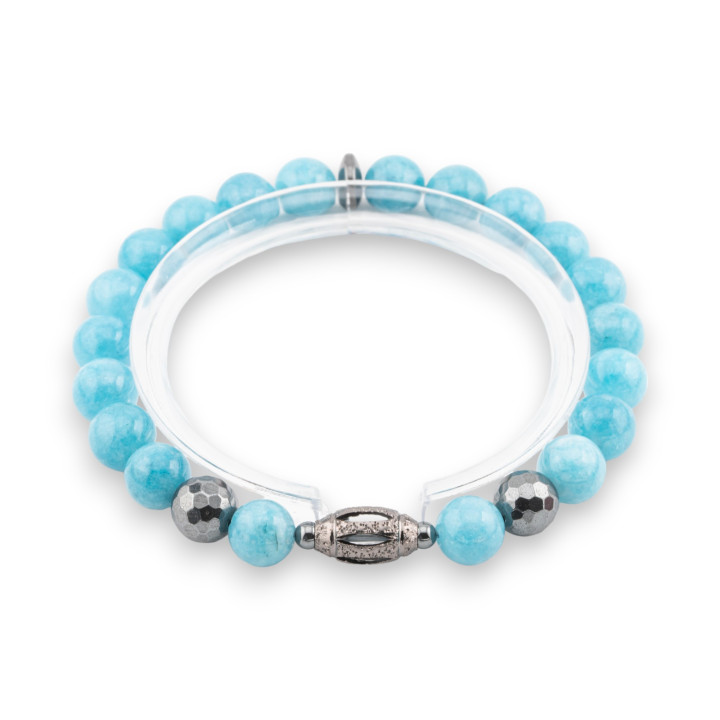 Bracciale Elastico Di Pietre Dure 8mm Con Ematite E Cendrale Diamantato Linea Uomo Angelite