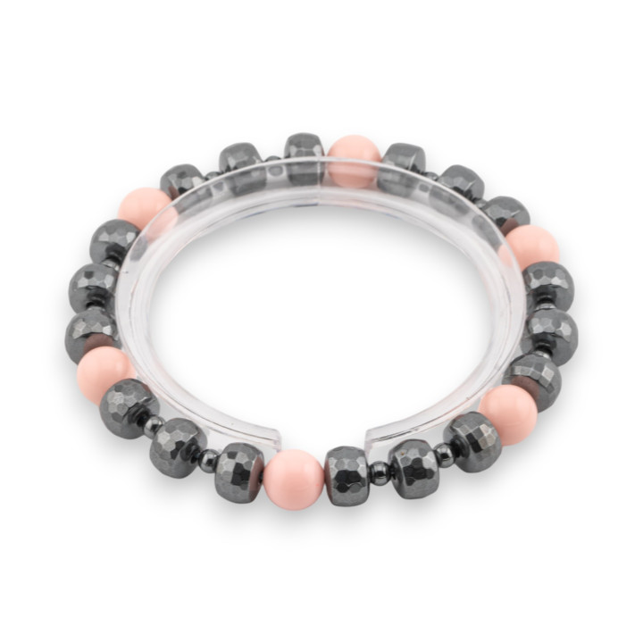 8 mm elastisches Armband aus Halbedelsteinen mit Hämatit, rosa Herrenlinie