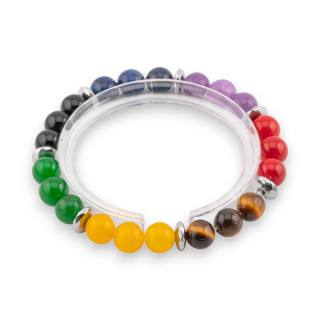 Ελαστικό βραχιόλι από ημιπολύτιμους λίθους 8 χιλιοστών με όψη Hematite Ανδρική Σειρά Silver Mix 1