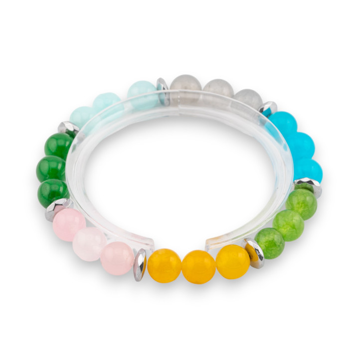 Pulsera Elástica De Piedras Semipreciosas 8mm Con Hematita Facetada Línea Hombre Silver Mix 2