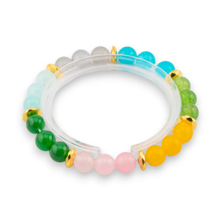 Bracciale Elastico Di Pietre Dure 8mm Con Ematite Sfaccettata Linea Uomo Dorato Mix 2