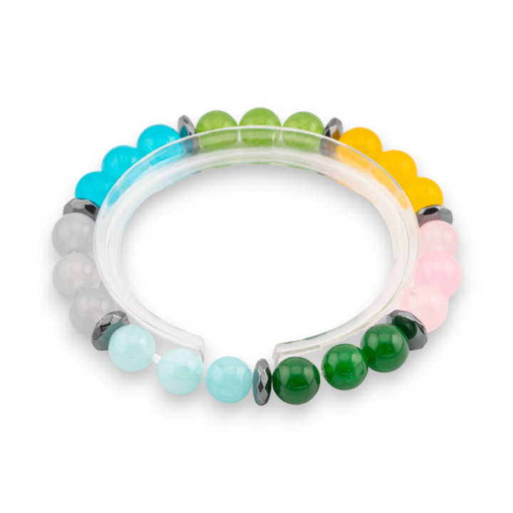 Pulsera Elástica De Piedras Semipreciosas De 8mm Con Hematites Facetadas Línea Natural Hombre