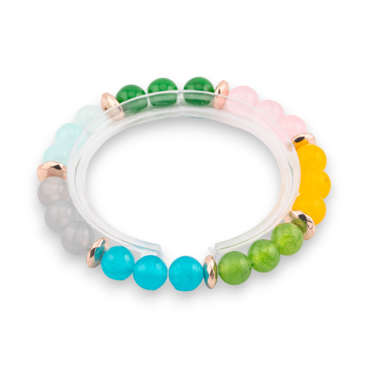 Elastisches Armband aus Halbedelsteinen 8 mm mit facettiertem Hämatit Herrenlinie Roségold Mix 2