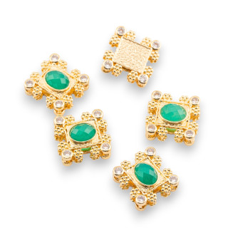 Componente central de bronce multihilo con piedras semipreciosas y circonitas 16x17 mm de un solo lado 5 piezas de ágata verde d