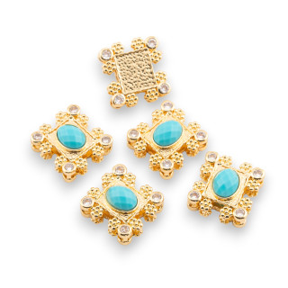 Multi-strand Bronze Central Component With Hard Stones And Zircons 16x17mm Single Side 5pcs Gold Turquoise Paste