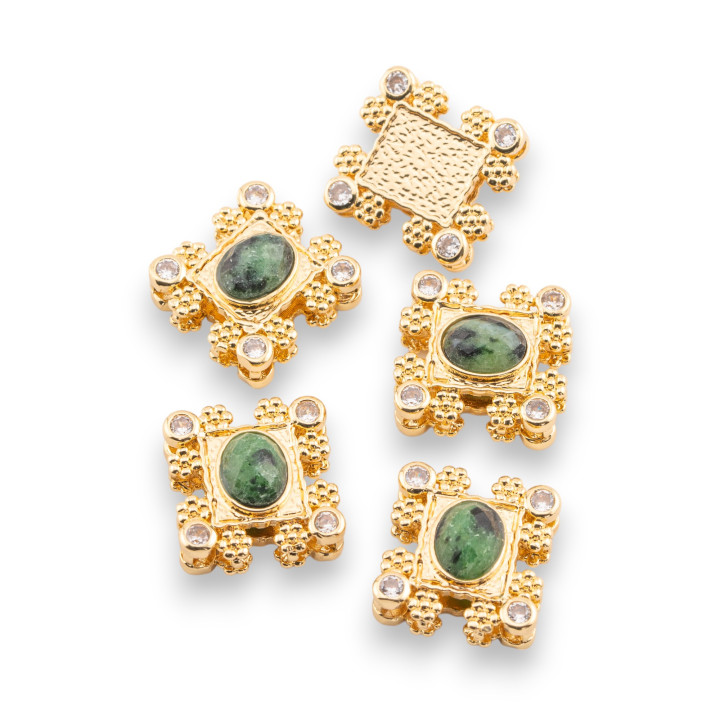 Multi-strand Bronze Central Component With Hard Stones And Zircons 16x17mm Single Side 5pcs Gold Zoisite