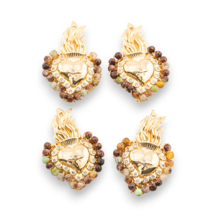 Multi-wire Bronze Central Component With Hard Stones And Zircons 18x30mm 4pcs Gold Mix