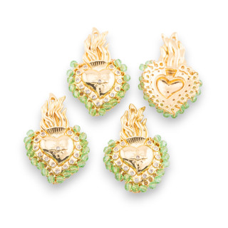 Multi-wire Bronze Central Component With Hard Stones And Zircons 18x30mm 4pcs Gold Green