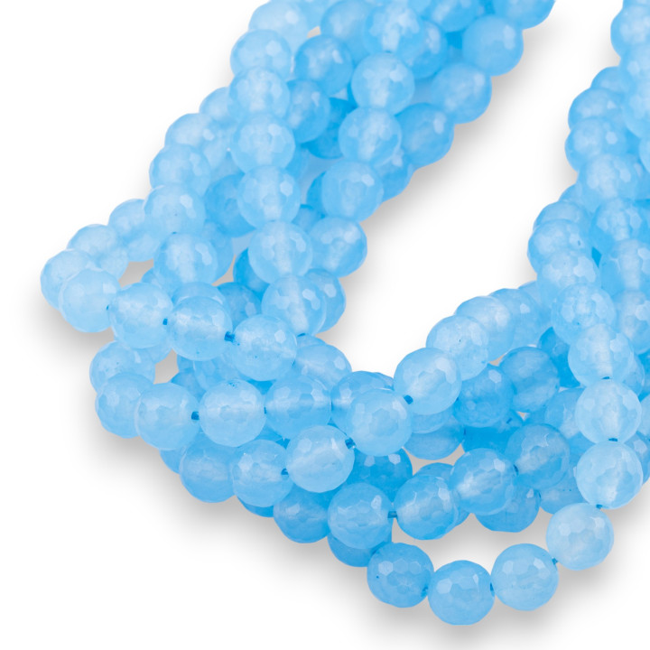 Giada Ghiaccio (Icy Jade) Celeste Perline Tonde Sfaccettate 8mm