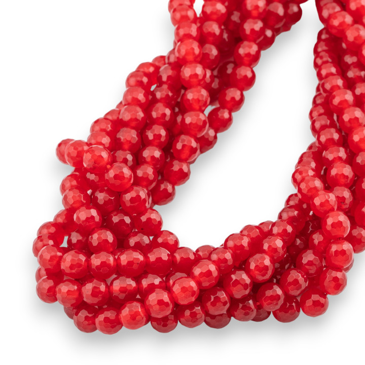 Jade glacé (Jade glacé) Perles rondes à facettes rouges 6 mm
