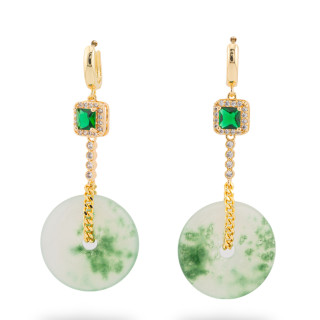 Boucles D'oreilles Clous Fermés En Bronze Avec Pierres Semi-précieuses Et Zircons Verts