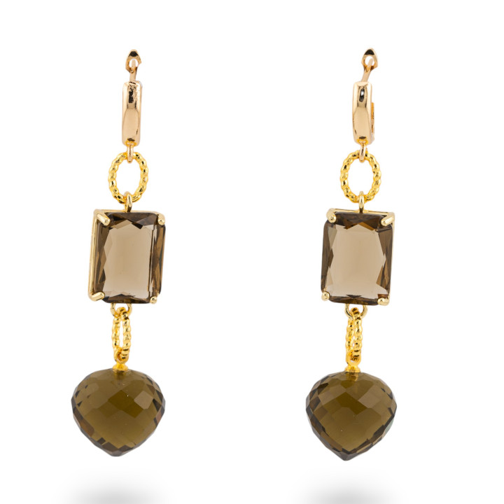 Bronze-Ohrstecker mit Kristall CZ, 16 x 66 mm, Rauchgold