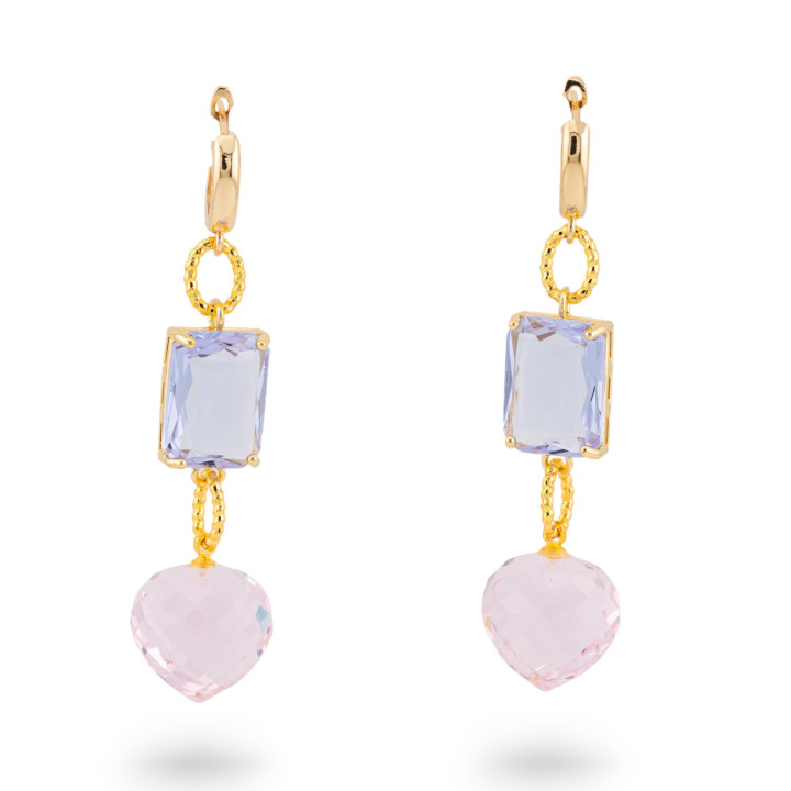 Boucles d'oreilles clous en bronze avec cristal CZ 16x66mm doré lilas rose