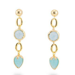 Μπρούτζινα καρφωτά σκουλαρίκια με CZ Crystals 13x66mm Aqua